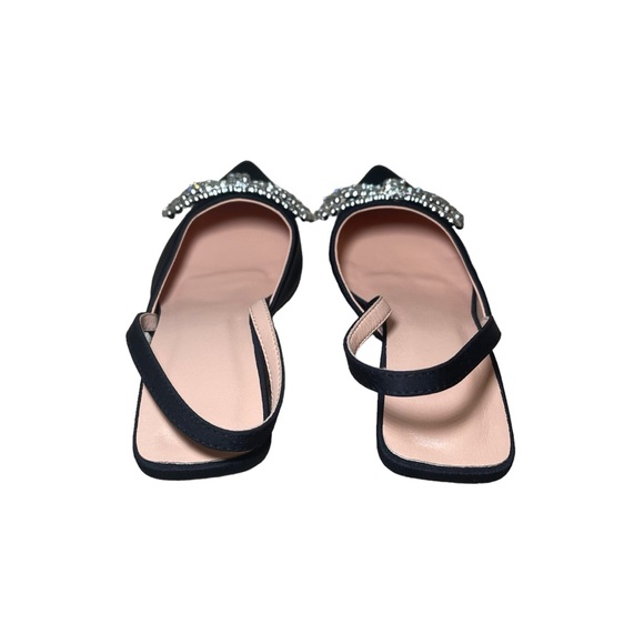 NWT Black Kitten Sling Back Heel With Rhinestone Bow On Toe Size EUR 38 US 7.5 - Picture 7 of 10